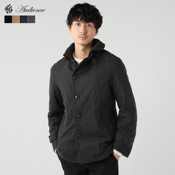 ピーコート メンズ 中綿ジャケット アウター ウール メルトン ショールカラー ブラック キャメル ...