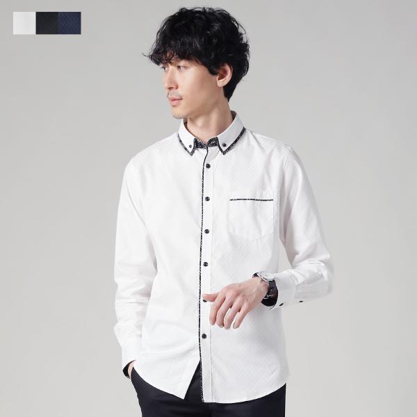 シャツ メンズ 夏服 夏 秋 秋服 長袖 シャドーチェック チェック柄 ダブルカラー ボタンダウン ...