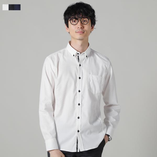 シャツ メンズ シャドーチェック ボタンダウン 形態安定 長袖 シャツ 綿100 イージーケア オフ...