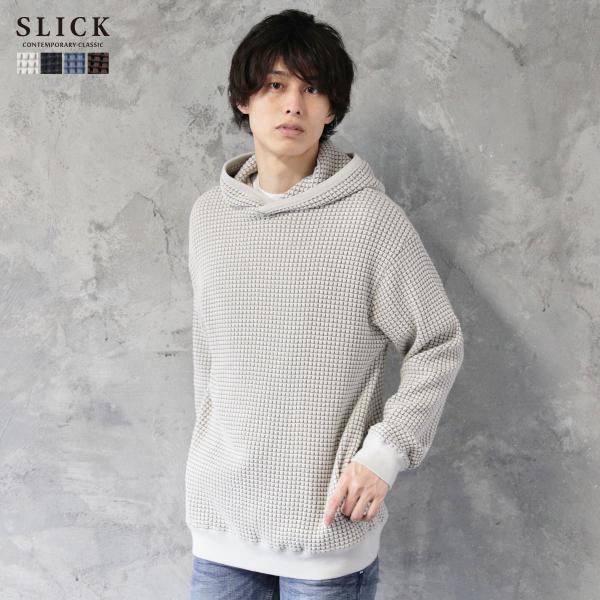 パーカー メンズ 冬 ワッフル編み MIX ビッグワッフル プルオーバーパーカー 5155462