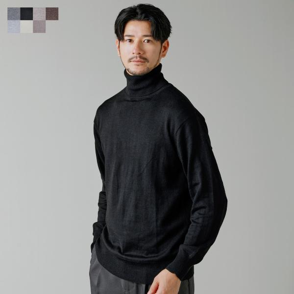 ニット セーター メンズ 秋 冬 秋服 冬服 12G シープ カシミアライク タートルネック ハイネ...