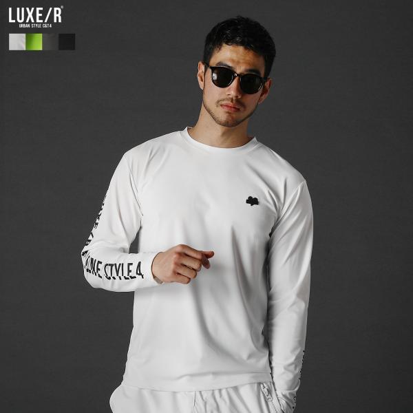 カットソー トップス メンズ コンプレッション 長袖 ナイロン ストレッチ ラバープリント ネオンカ...