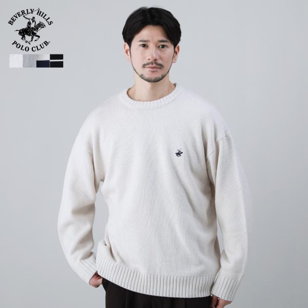 ニット セーター クルーネック メンズ 長袖 秋 秋服 冬 冬服 アクリル ワンポイント ブランドロ...