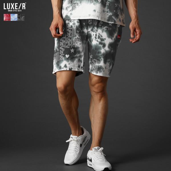 ショーツ ショートパンツ メンズ 夏 短パン ペイズリー タイダイ  総柄 伸縮性 レッド ブルー ...