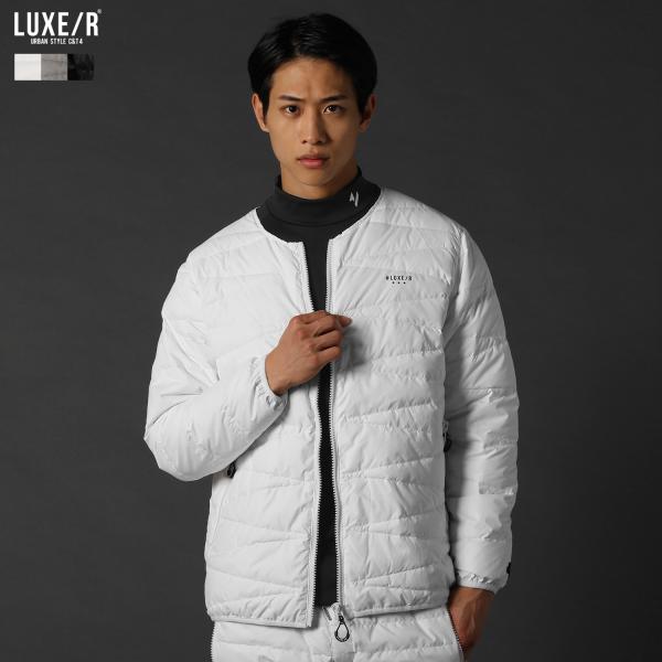 【セットアップ対応】 ダウンジャケット ノーカラージャケット メンズ 秋 冬 ダウン タフタ ロゴ ...