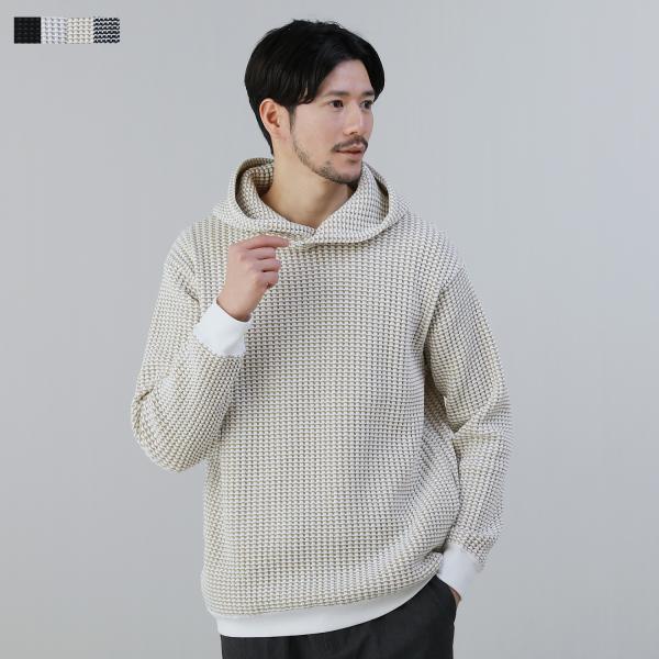 プルパーカー パーカー ワッフル メンズ 2トーン フード ビッグワッフル ニット ワッフルニット ...