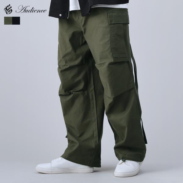 カーゴパンツ パラシュートパンツ ワイドパンツ パンツ メンズ M-65 バックサテン 綿 ゴムウエ...