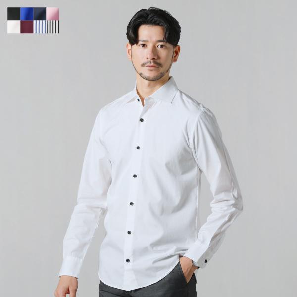 シャツ メンズ 春 春服 秋 秋服 長袖 日本製 国産 綿100 ブロード スリム 細身 ブラック ...