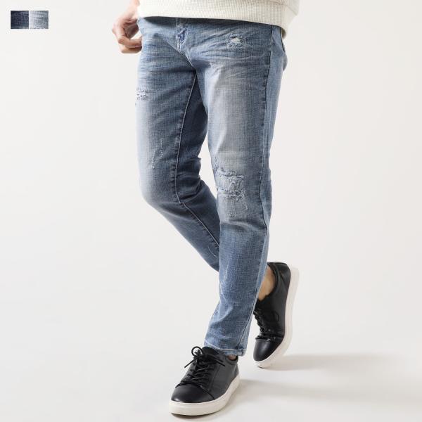 デニムパンツ メンズ スラブ アンクル イージー テーパード パンツ イージーパンツ リブ 紐 スト...