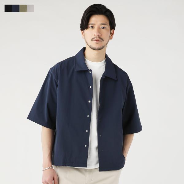 シャツ ジャケット メンズ ストレッチ ナイロン コーチ コーチジャケット 半袖 イージーケア 軽量...