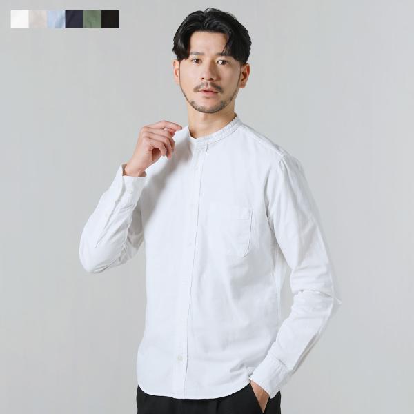 バンドカラーシャツ オックスフォードシャツ シャツ メンズ 春服 夏服 日本製 綿100 長袖 ホワ...