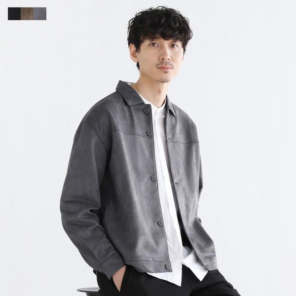 シャツジャケット シャツ メンズ 長袖 フェイクスウェード 羽織り ライトアウター   SPU