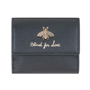 グッチ ミニ財布 GUCCI 三つ折り財布 ビー ブラック レザー レディース 523190 蜂