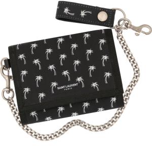 サンローラン パリ SAINT LAURENT PARIS 財布 3つ折り財布 小銭入れ付き チェーンウォレット ブラック プリント トロピカル  メンズ 584378 ナイロン ヤシの木