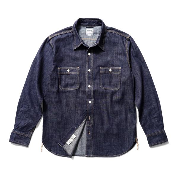 HOUSTON ヒューストン デニム ワーク シャツ コットン 長袖 アメカジ 色落ち