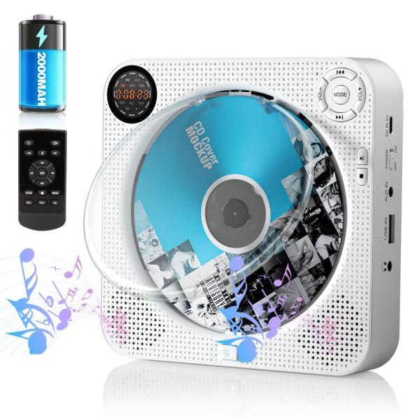壁掛け&amp;卓上置き式ポータブルCDプレーヤーBluetooth/CD/FM/USB/AUX五モード対応...