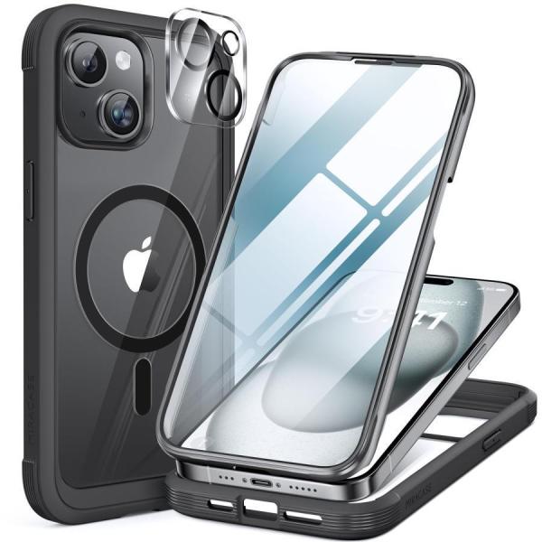 Miracase iPhone15 用 ケース MagSafe対応 9H 強化ガラス 360°保護 ...
