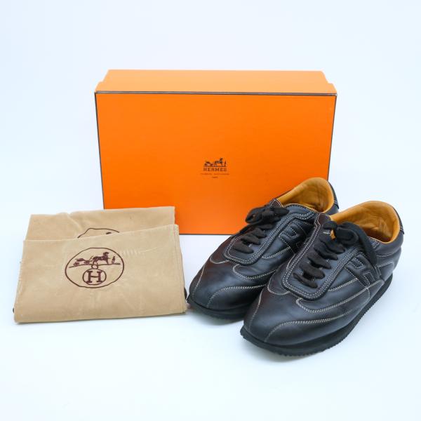 【お値引き】HERMES エルメス シューズ 靴 スニーカー レザー ブラック オレンジ #37 1...