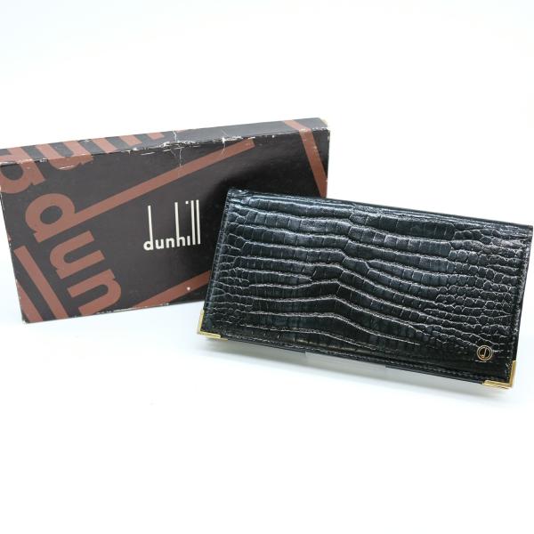 【お値引き】dunhill ダンヒル 長財布 札入れ 型押しクロコ レザー ロンドンスタイル ブラッ...