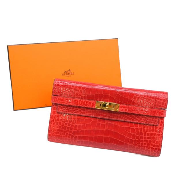 【お値引き】【美品】HERMES エルメス ケリー ウォレット ケリーウォレット 長財布 アリゲータ...