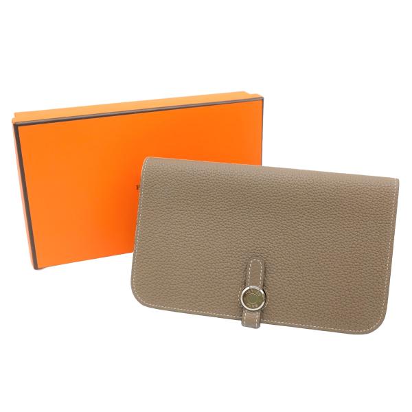 【美品】HERMES エルメス 長財布 ドゴン GM デュオ トゴ レザー エトゥープ #Y