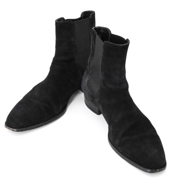 SAINT LAURENT サンローラン ヒールブーツ サイドゴア 靴 スエード 黒 ブラック メン...