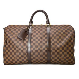 【美品】LOUIS VUITTON ルイヴィトン キーポル 50 ボストンバッグ ダミエ ブラウン レザー 旅行鞄 M41427 ネームタグ付き