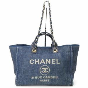 CHANEL シャネル ドーヴィル GM トート チェーン ショルダー 2WAY キャンバス ネイビー
