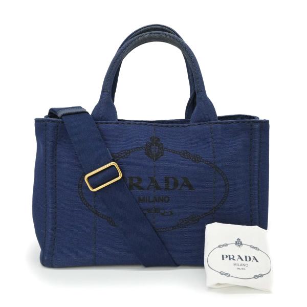 PRADA プラダ カナパ トート ショルダー 2WAY ハンドバッグ キャンバス ブルー 青 レデ...