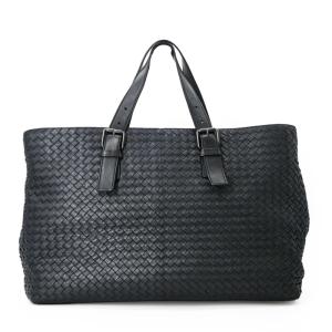 【美品】BOTTEGA VENETA ボッテガ ヴェネタ イントレチャート レザー トートバッグ ビジネス ネイビー