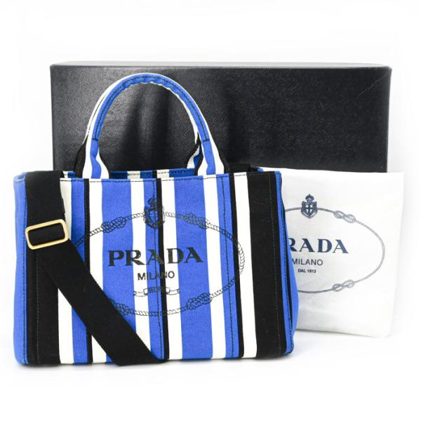 【美品】PRADA プラダ カナパ ハンドバッグ ショルダー 2WAY キャンバス ブルー 青 レデ...