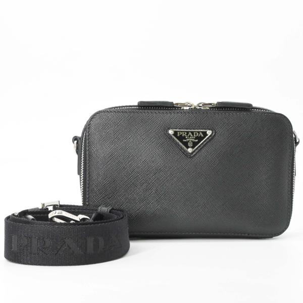 【美品】 PRADA プラダ ブリック サフィアーノレザー バッグ ショルダー ブラック 黒 ICチ...