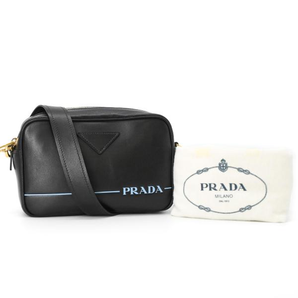 【未使用品】PRADA プラダ トライアングルロゴ ショルダーバッグ レザー ブラック 黒 ブルー ...