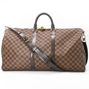【美品】LOUIS VUITTON ルイ ヴィトン ダミエ キーポル・バンドリエール 55 ボストンバッグ ブラウン レザー ユニセックス 旅行鞄 N41414 ストラップ付