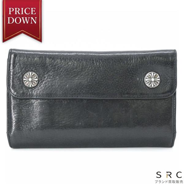 Chrome Hearts クロムハーツ ウェーブウォレット 長財布 三つ折り財布 クロスボタン シ...