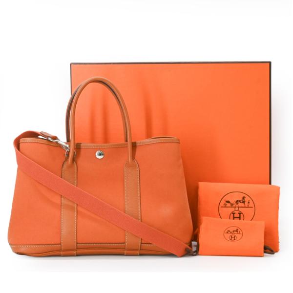 HERMES エルメス ガーデンパーティ 30 TPM ハンドバッグ トート レザー キャンバス ネ...