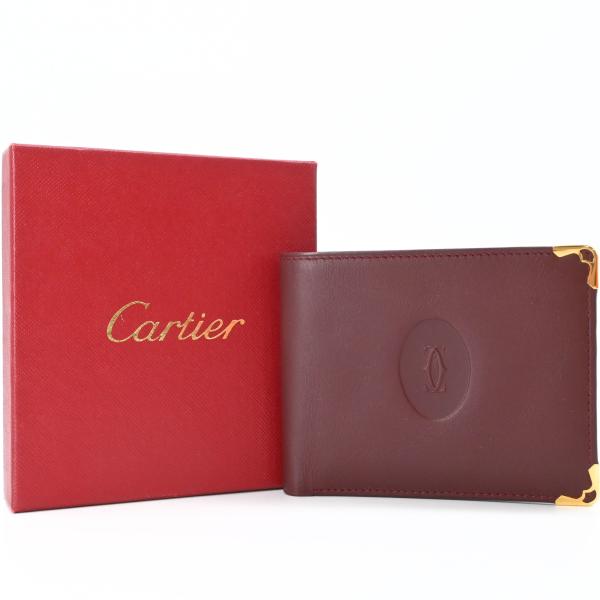 【美品】Cartier カルティエ マストライン 財布 二つ折り財布 札入れ レザー レディース ボ...