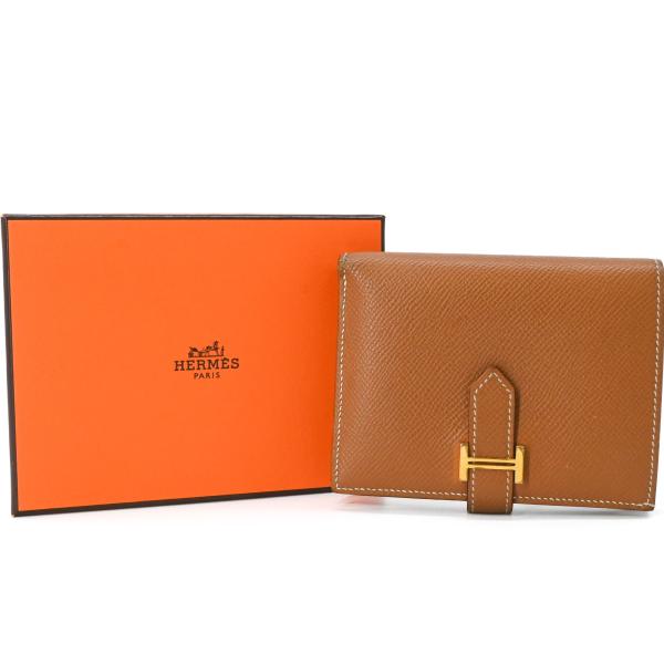 HERMES エルメス ベアン コンパクト ヴォーエプソン レザー 二つ折り 財布 ウォレット レデ...