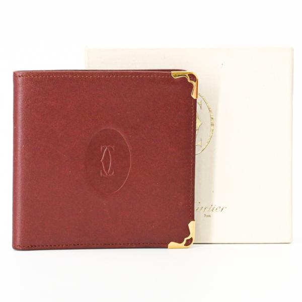【美品】Cartier カルティエ マストライン 財布 二つ折り財布 札入れ レザー レディース ボ...