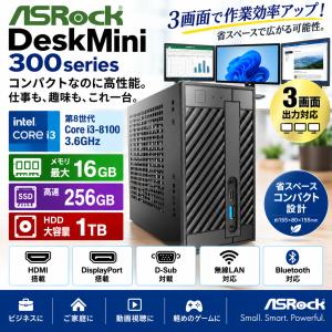 DeskMini 300 Series ミニデスクトップPC 第8世代 Core i3-8100 3.6GHz メモリ最大16GB SSD256GB＋HDD1TB 3画面出力対応　Win11Pro　Office2021
