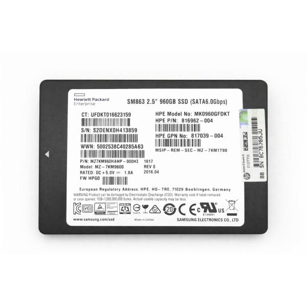 中古動作品　【HPE純正】SM863　2.5” 960GB 2.5インチ SATA 6Gb/s 　 ...
