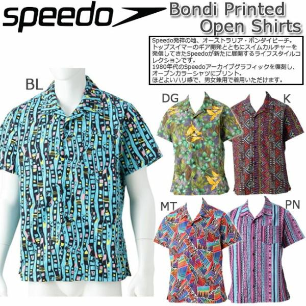 シャツ ボンダイ プリントオープンネックシャツ　アウター　メンズ　スピード SPEEDO フィットネ...