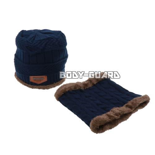 ニット帽&amp;ネックウォーマー　all-match　2点セット　ネイビー