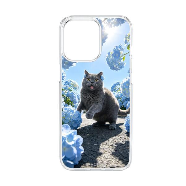AQUOS R7 SH-52C クリア ハードケース(猫とあじさい)ネコ ブリティッシュショートヘア...