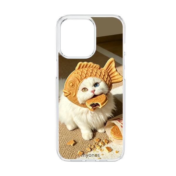 AQUOS R8 SH-52D クリア ハードケース(猫と鯛焼き)猫 鯛焼き ネコ 白猫 オッドアイ...