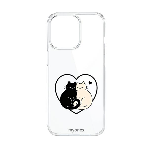 AQUOS R8 SH-52D クリア ハードケース (カップルねこ) 可愛い 猫 ペア お揃い 黒...
