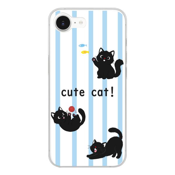 AQUOS R8 SH-52D クリア ハードケース (黒ねこ) 黒ねこ 魚 ストライプ アニマル