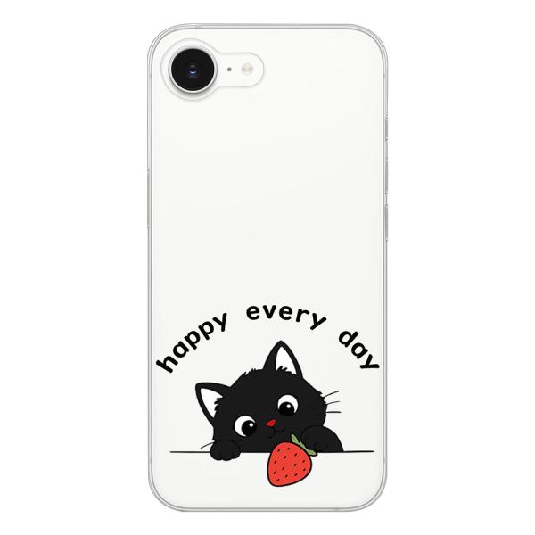 AQUOS R8 SH-52D クリア ハードケース (黒ねこ) 黒ねこ 果物 イチゴ アニマル