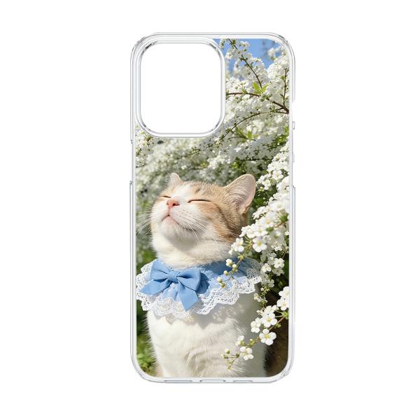 AQUOS R7 SH-52C クリア ハードケース (日向ぼっこの猫) ねこ柄 白い花 ネコ おし...