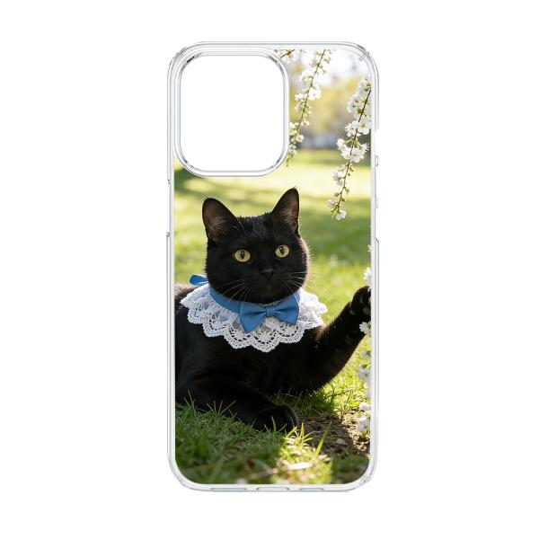 AQUOS R8 SH-52D クリア ハードケース (黒猫) ねこ柄 リボン レース 襟 可愛い ...